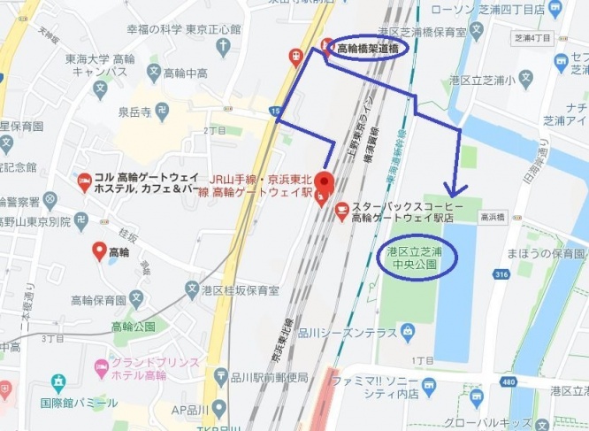 青線が歩いたルート(C)Google