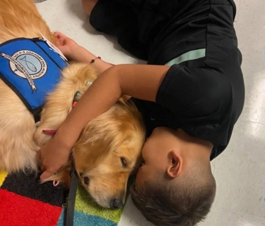 銃乱射事件で心に傷を負った子供たちのために、セラピー犬が派遣される