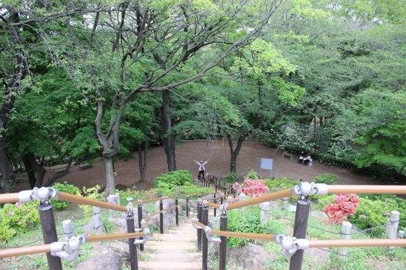 山頂からふもとを見下ろして