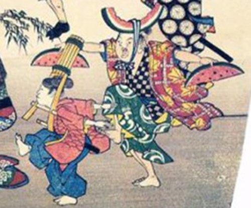 歌川広重「古代踊尽し 盆のおどり」の一部