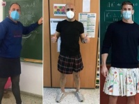 スカートで登校した男子学生を退学にした学校に抗議する為、スカートを着て教壇に立った男性教師たち