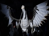 平昌五輪閉会式に登場し話題になった人面鳥（写真：AFP/アフロ）