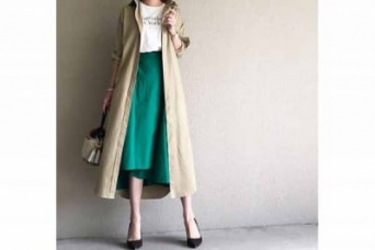 グリーンのスカートがスパイス。シャツワンピをコート風に着る春　＃東京365日コーデ