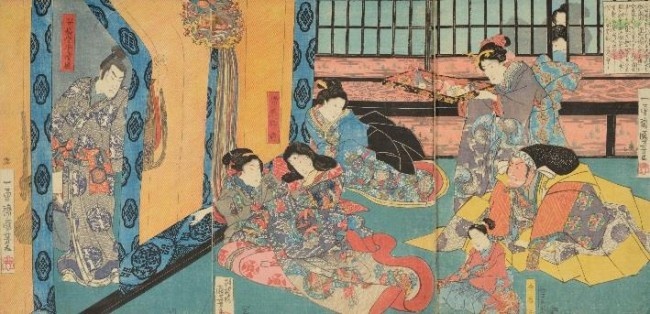 歌川国芳 「清盛と常盤御前」 弘化元(1844)年頃　片岡家蔵