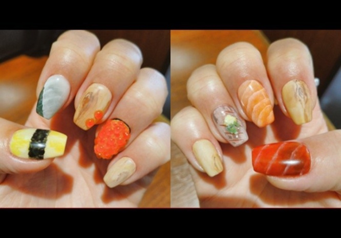 （左下から）玉子、イカ、寿司下駄、こぼれいくら軍艦、寿司下駄、寿司下駄、アジ、サーモン、寿司下駄、マグロ（写真は＠BMb_kngwさん提供。編集部で一部加工）