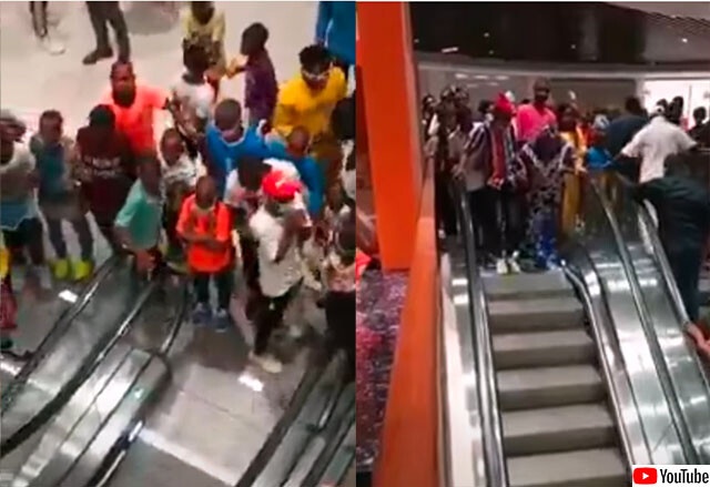 カメルーンの人々、はじめてのエスカレーターに対する反応