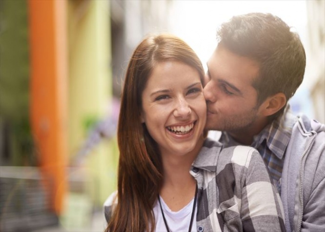 A young couple outside
