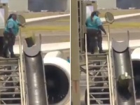 大きく投げるよ。飛行機から荷物をシューターに放り投げる空港職員の姿がとらえられ物議をかもす（アメリカ）