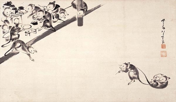 鼠婚礼図 紙本墨画 l幅