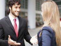 Businessman talking to a woman