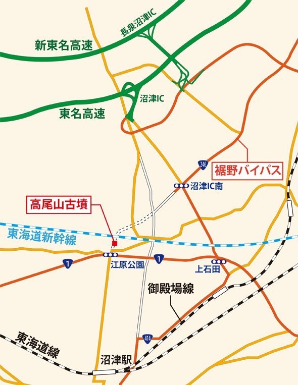 高尾山古墳周辺の地図（Jタウンネット作成）