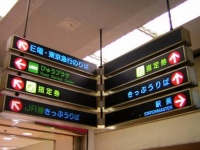 かつて蒲田駅にあった「E電」表記の案内板（Linearcityさん撮影、Wikimedia Commons