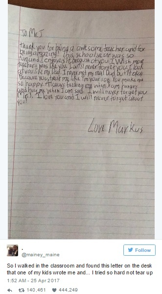 小学生がお世話になった大好きな先生に感動的な手紙をプレゼント！