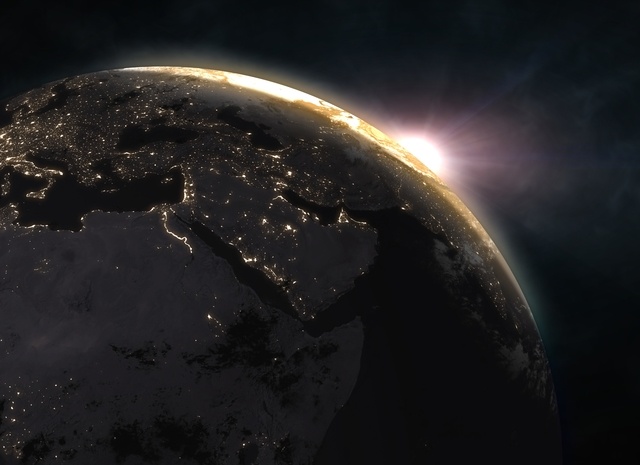 Sunrise over the Earth - Europe. Elements of this image furnished by NASA. 3d illustration