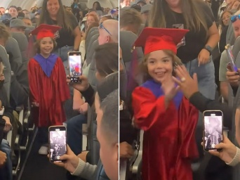 やさしい世界。卒園式に出られなかった5歳児の為、飛行機内で式が行われ乗客たちが祝福