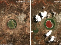 隕石が衝突してできた湖、一夜にして赤く染まるという怪現象が発生（インド）