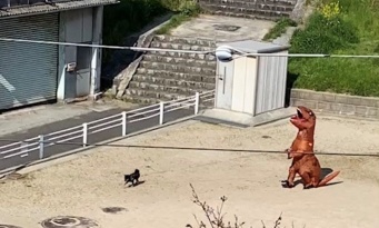 宇宙一平和な「ジュラシック・パーク」だ...　恐竜さん、公園での「おさんぽ」を激写される