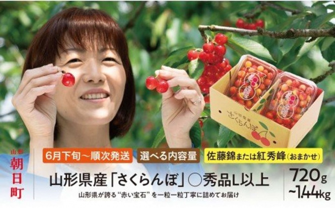 山形県 朝日町「山形県産 さくらんぼ ( 佐藤錦 ・ 紅秀峰 ) 丸秀品 L以上 選べる容量」10000円(ふるさとチョイスより)
