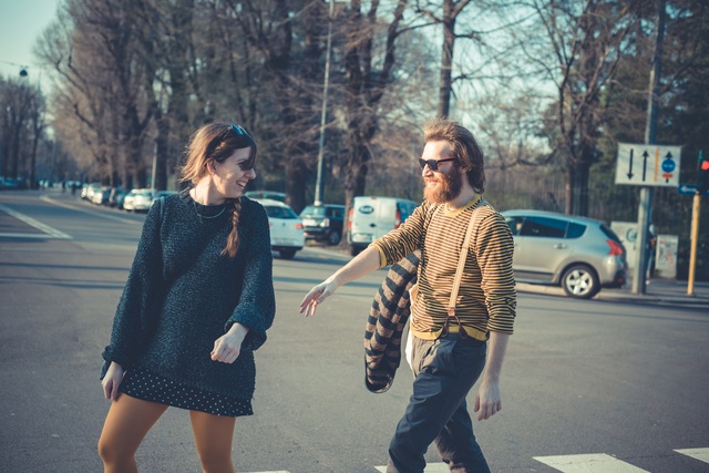 young modern stylish couple urban