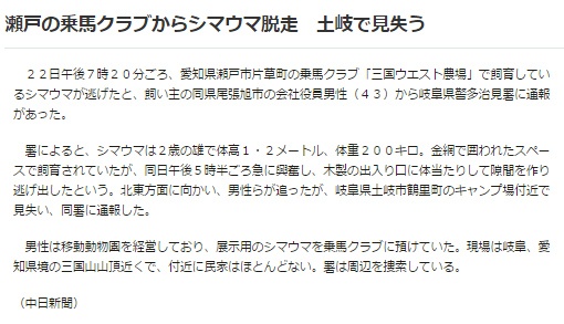 シマウマ脱走記事