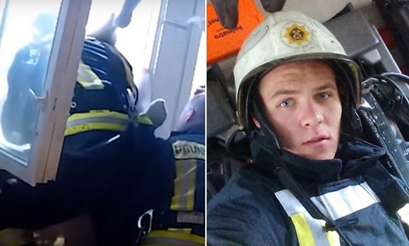 アパートの4階から落ちる女性を下の窓から素手でキャッチした消防隊員（ラトビア）