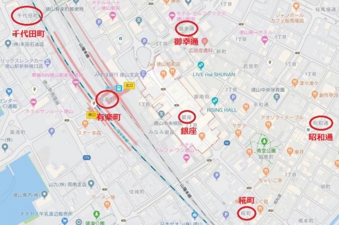 徳山駅周辺だけでもこんなに（Googleマップより）