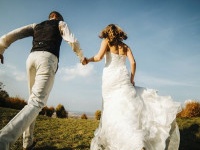 beautiful couple having fun on the lawn