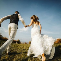 beautiful couple having fun on the lawn