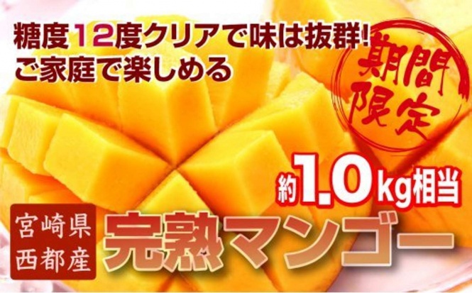 宮崎県 西都市「西都産完熟マンゴー 糖度12度以上 3~4玉入り 約1kg」15000円(ふるさとチョイスより)