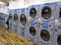 ずらりと自慢の洗濯機、乾燥機が並ぶ