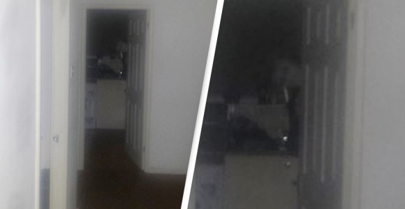 そこにいたんかい！台所のドアからひょっこり顔を現した幽霊らしきもの