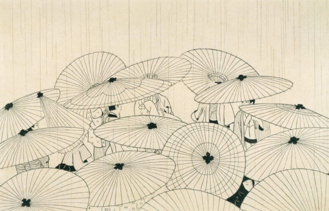 おせん 傘 画：小村雪岱 出典：600dpiパブリックドメイン美術館