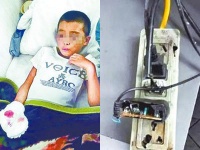 被害に遭った男児と、爆発した充電器