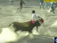 【衝撃】暴れる猛牛が広場や街で暴れまくる「ペルーの牛追い祭り」が超危険！