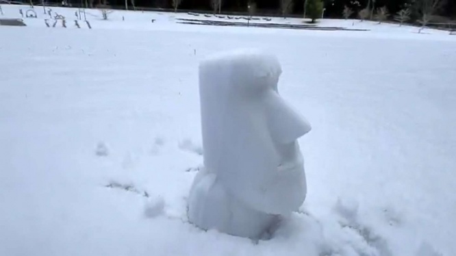 モアイの横顔(池田工業社のX投稿動画より、スクリーンショット)