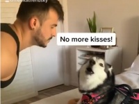 イヤイヤ期のハスキー、パパのキスが嫌すぎて徹底拒絶