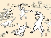 恐竜戯画手ぬぐい（画像提供：「恐竜博2019」事務局）