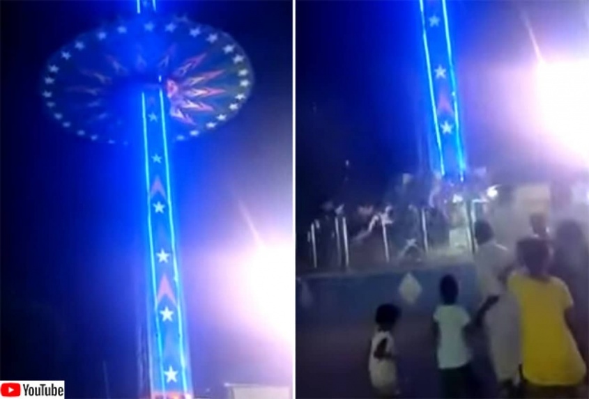 移動遊園地の乗り物にトラブル、高所から地面に落下するという衝撃映像