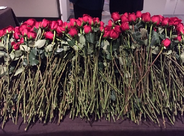 選挙を終えたヒラリー・クリントンに1000本を超えるバラが届けられる