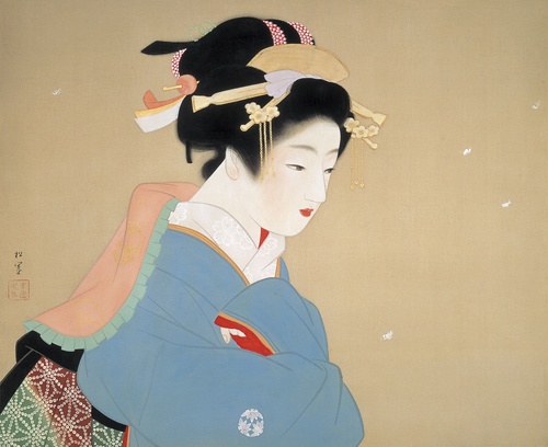 上村松園「庭の雪」（1948）