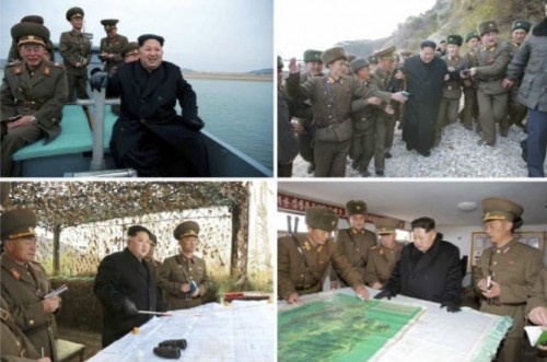西部前線の麻蛤島防御隊を視察した金正恩氏（2016年11月11日付労働新聞より）