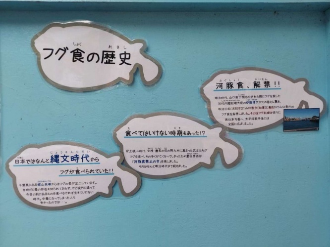 フグ食の歴史についての解説POPも（画像は桂浜水族館提供）