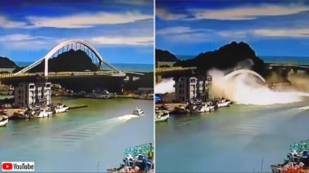 突然起きた橋の崩壊。アーチもろとも落下（台湾）