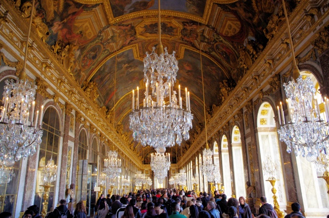 The Great Hall of Mirrors (wit a great crowd) at Chateau de Versailles