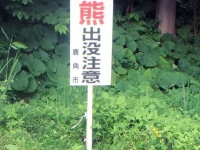 「鹿角市役所農地林務課熊出没情報」（＠kazuno_kumajoho）の16年11月11日のツイートより、毎年、目撃があってからその付近に設置される看板