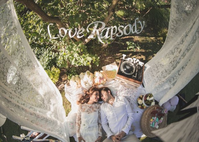 Newlyweds in romantic bed