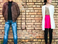 unusual young pair of people in love the spring outdoors