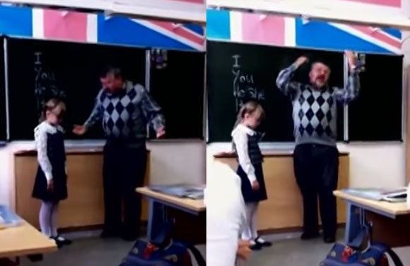 ロシアの小学校の英語の授業。黒板の前に立たされた女の子を執拗に責める先生にまさかの展開