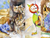 画風が変われば猫も変わる。ゴッホ風・ピカソ風・日本画風など、猫を有名画家の画風で表現したイラストアート