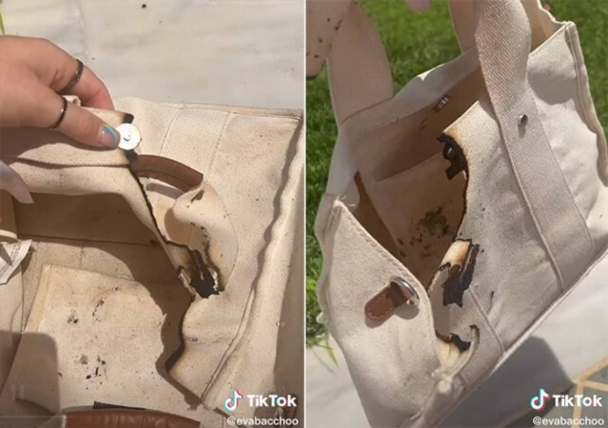 日本も暑いがギリシャも暑い。女性のバッグが燃えるほどに